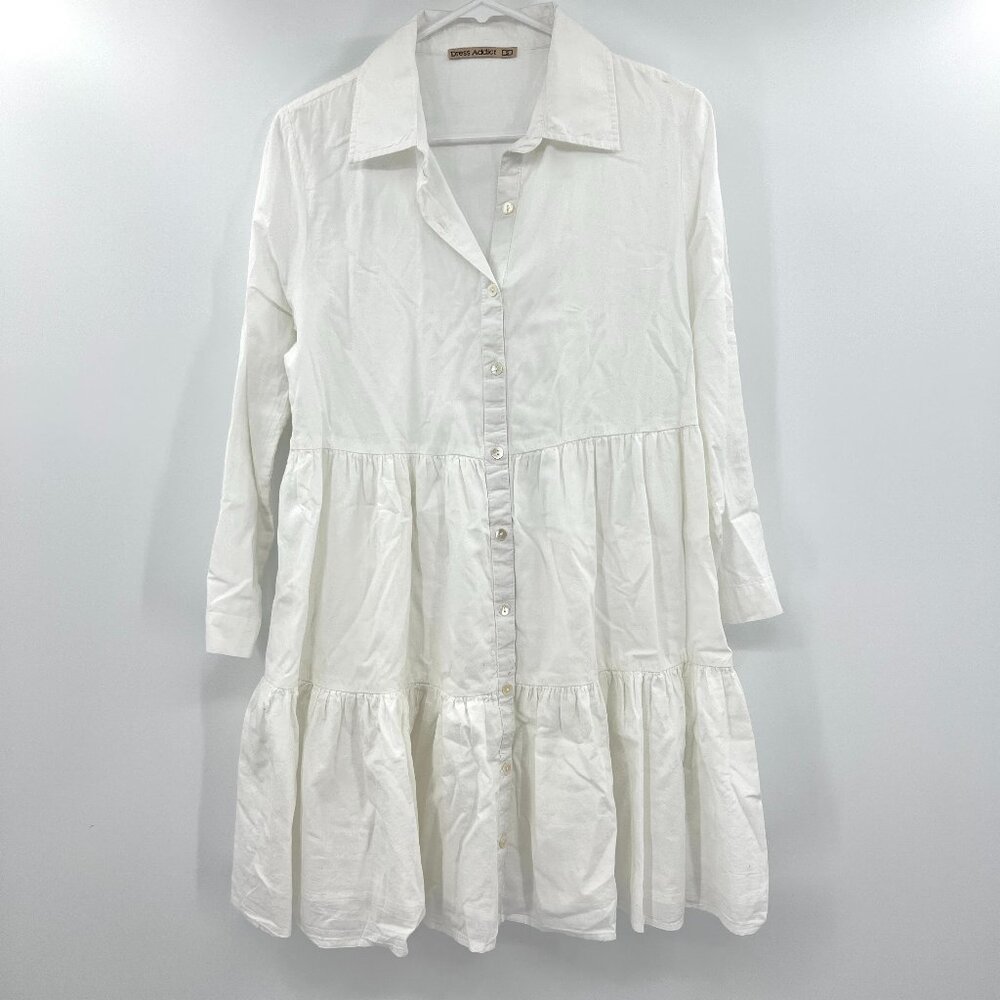 Dress Addict White Baby Doll Cotton Button Front Long Sleeve Dress Women's Small
